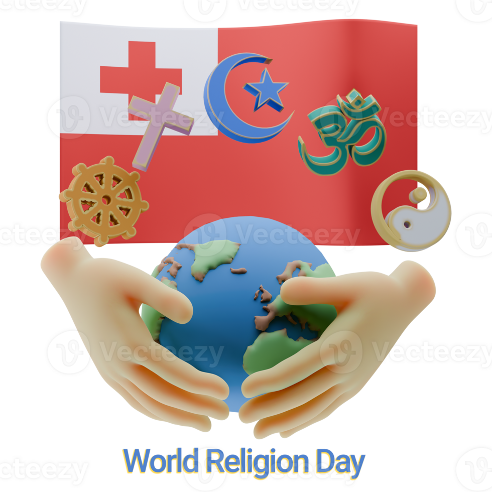 Fair 3D renders of World Religion Day Written in Tonga Languages png