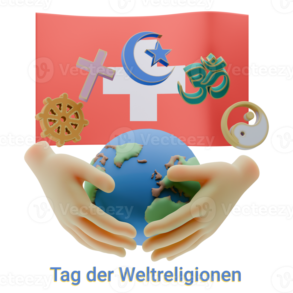 Romantic 3D renders of World Religion Day Written in Switzerland Languages png