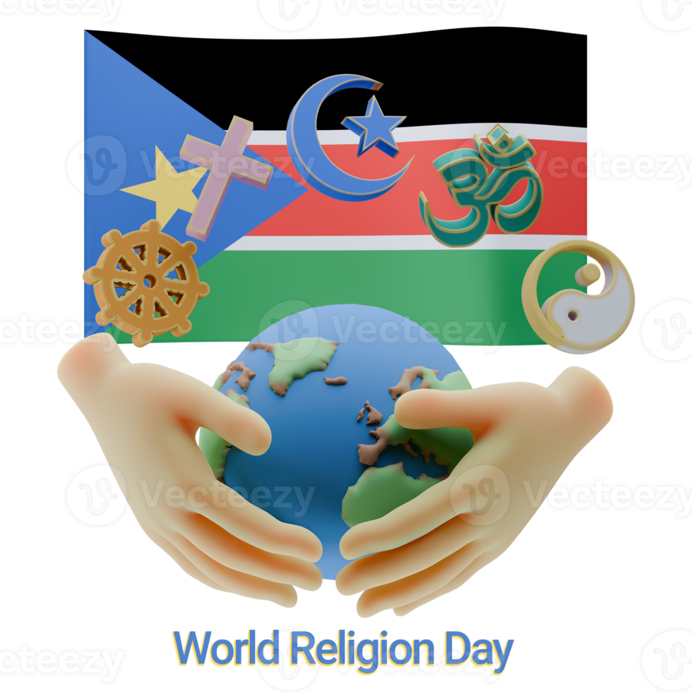 Dreamy 3D renders of World Religion Day Written in South Sudan Languages png