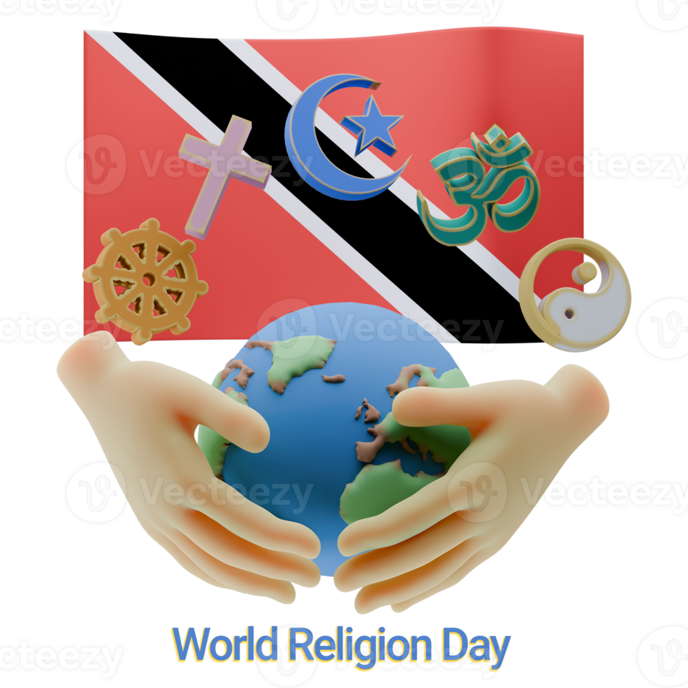 Fetching 3D renders of World Religion Day Written in Trinidad and Tobago Languages png