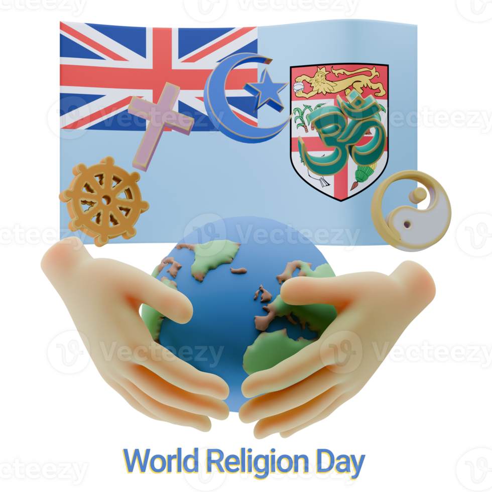Picturesque 3D renders of World Religion Day Written in Fiji Languages png