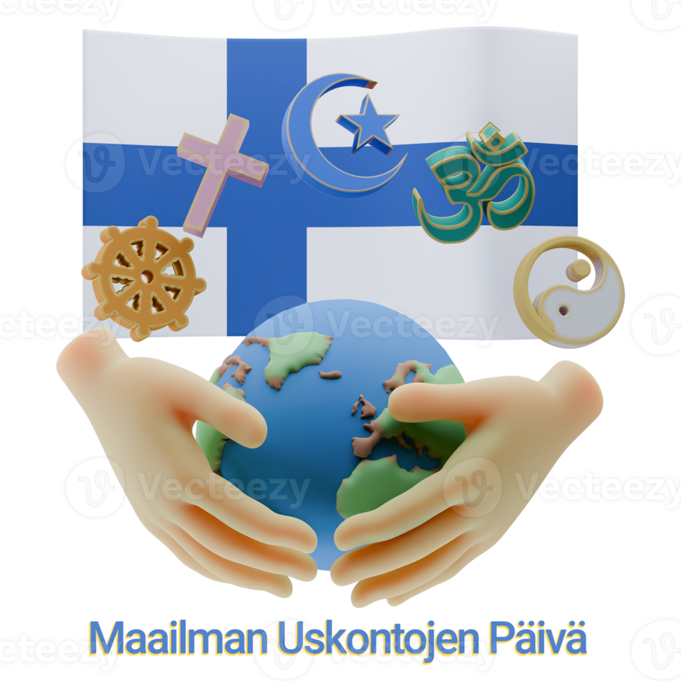 Colorful 3D renders of World Religion Day Written in Finland Languages png