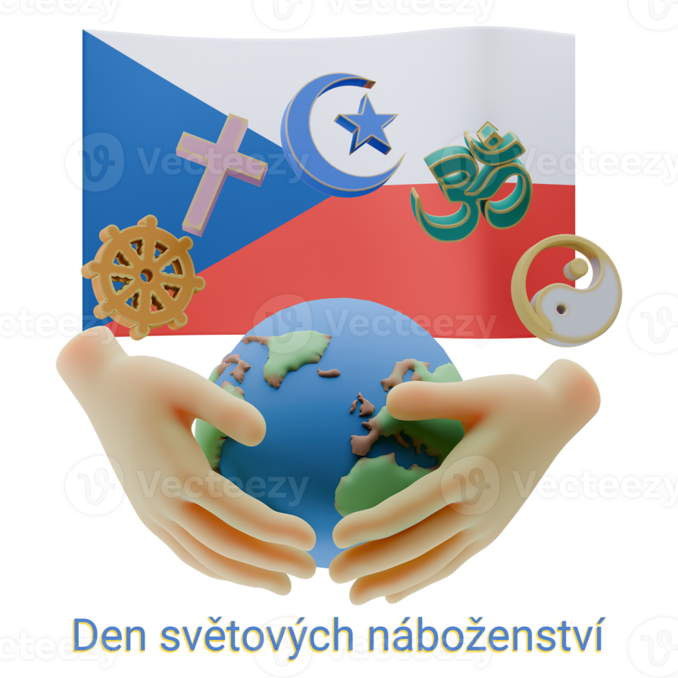 Sublime 3D renders of World Religion Day Written in Czech Languages png