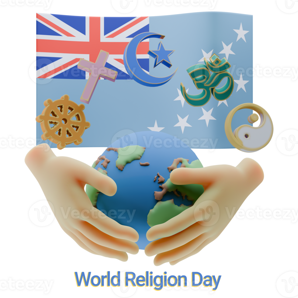 Fine 3D renders of World Religion Day Written in Tuvalu Languages png