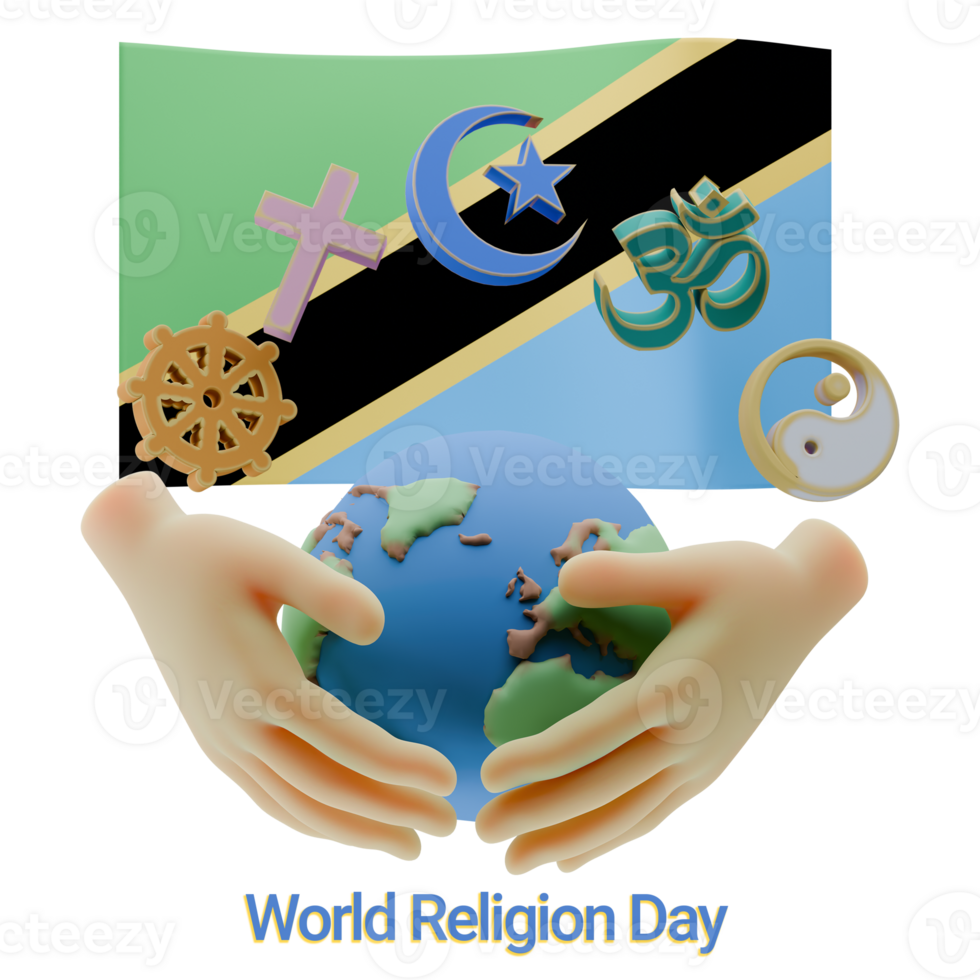 Enticing 3D renders of World Religion Day Written in Tanzania Languages png