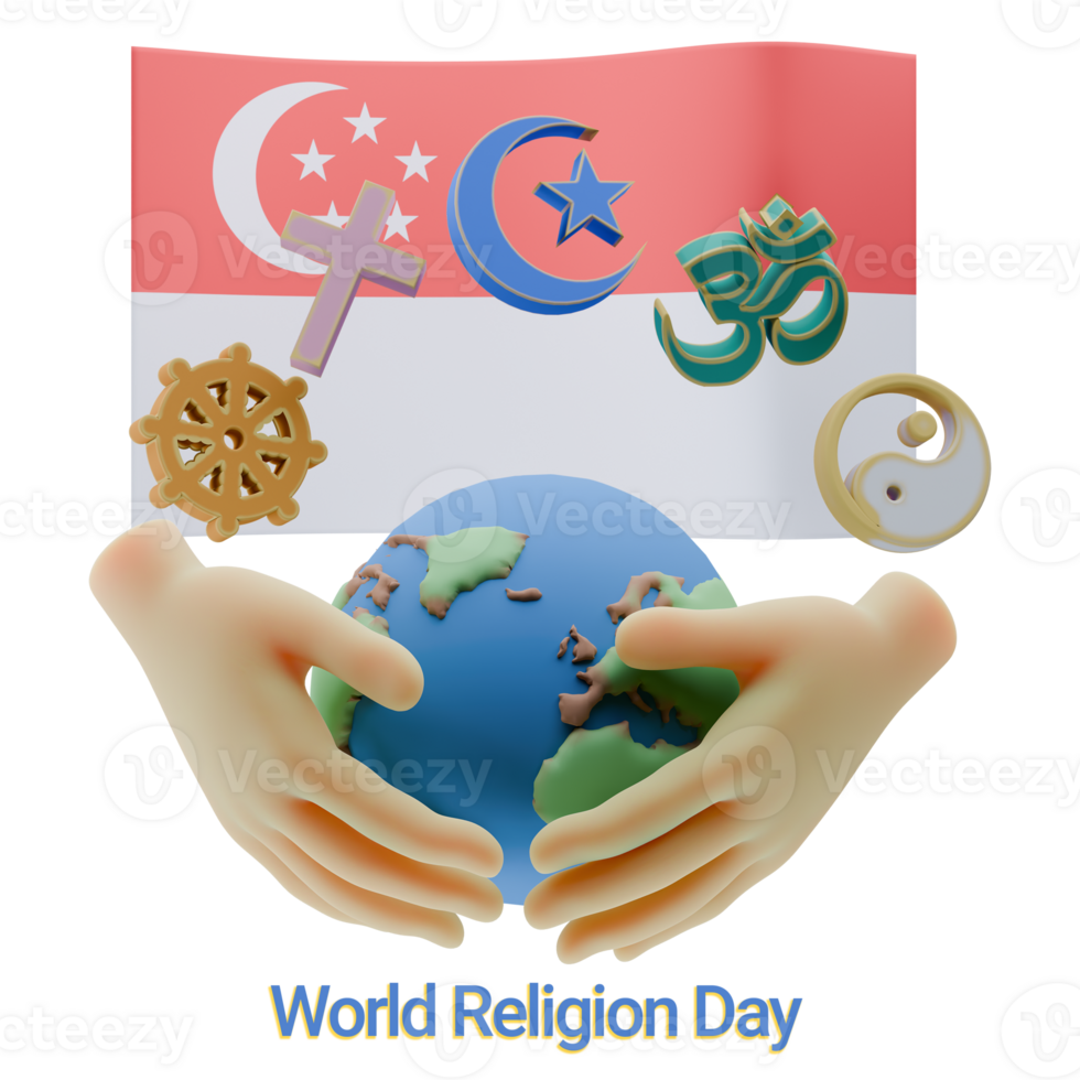 Cute 3D renders of World Religion Day Written in Singapore Languages png