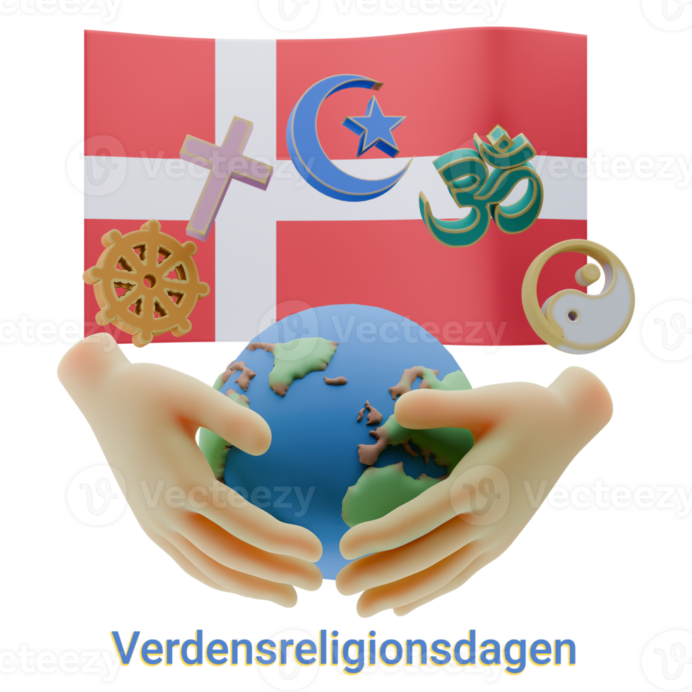 Sumptuous 3D renders of World Religion Day Written in Denmark Languages png
