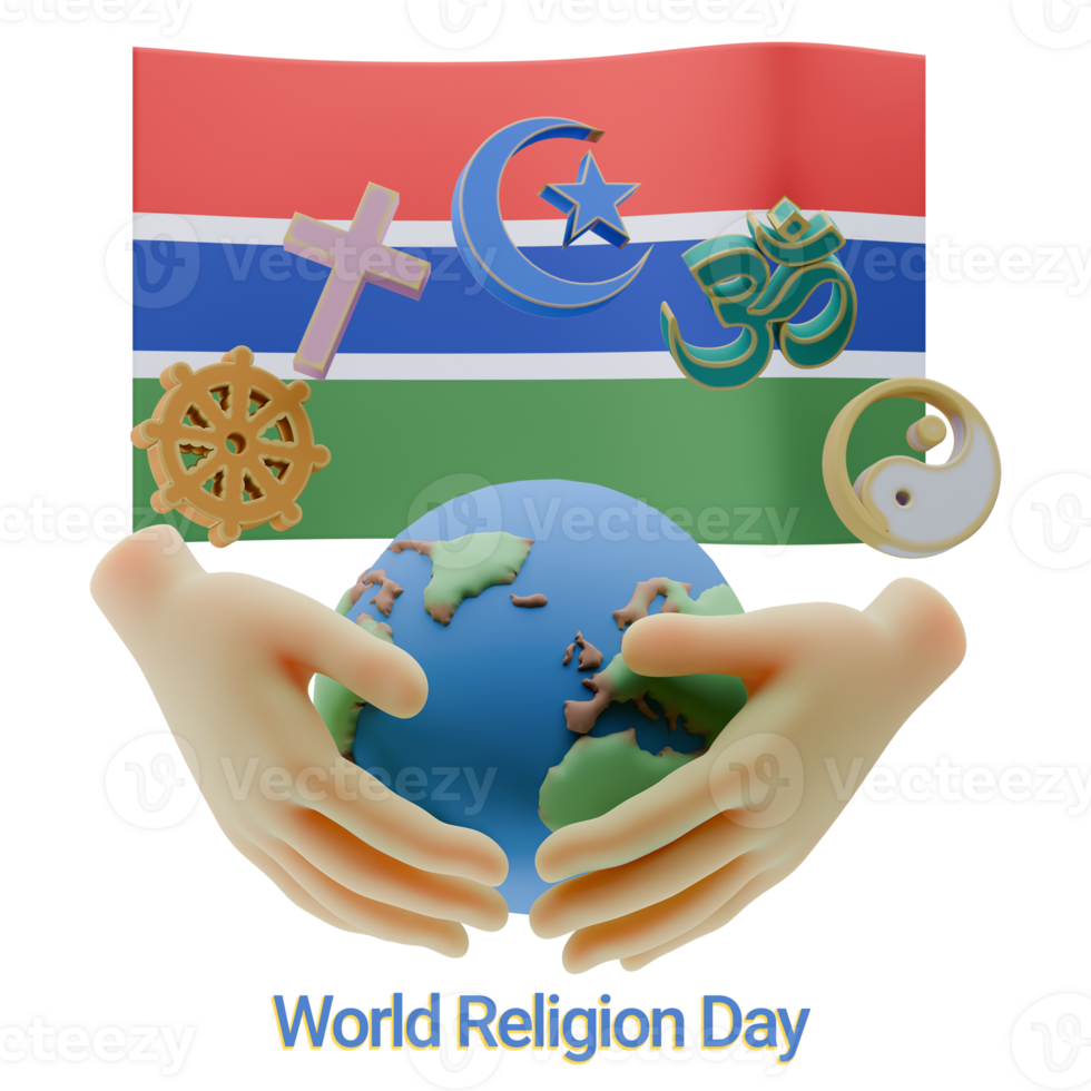 Polished 3D renders of World Religion Day Written in Gambia Languages png
