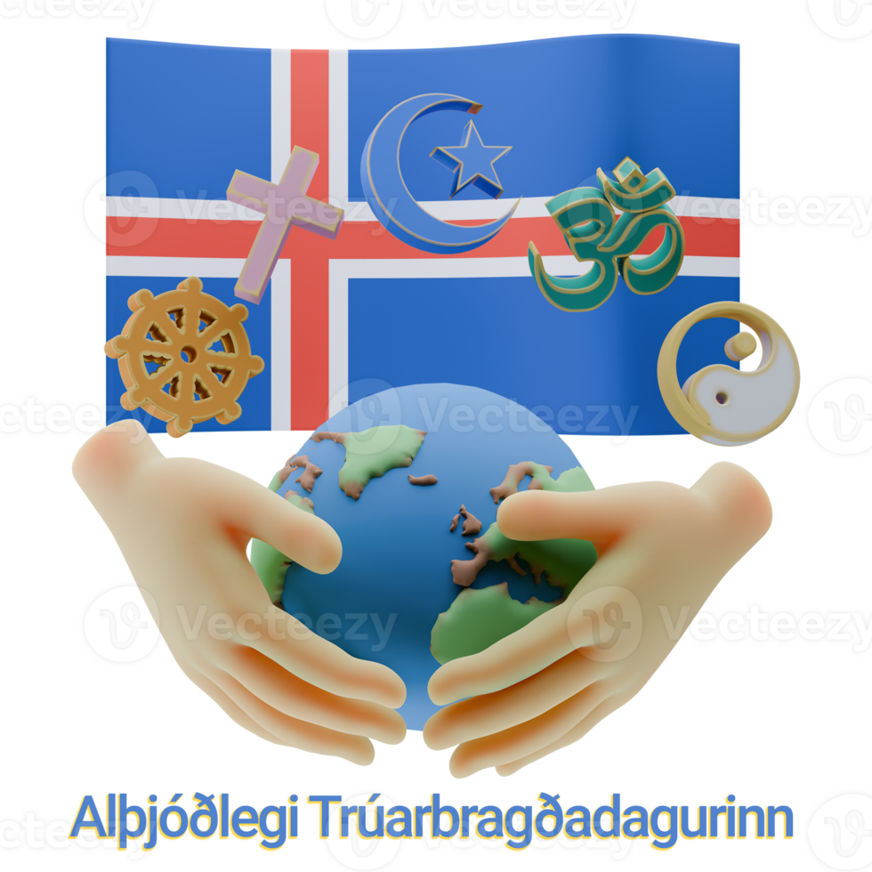 Inviting 3D renders of World Religion Day Written in Iceland Languages png