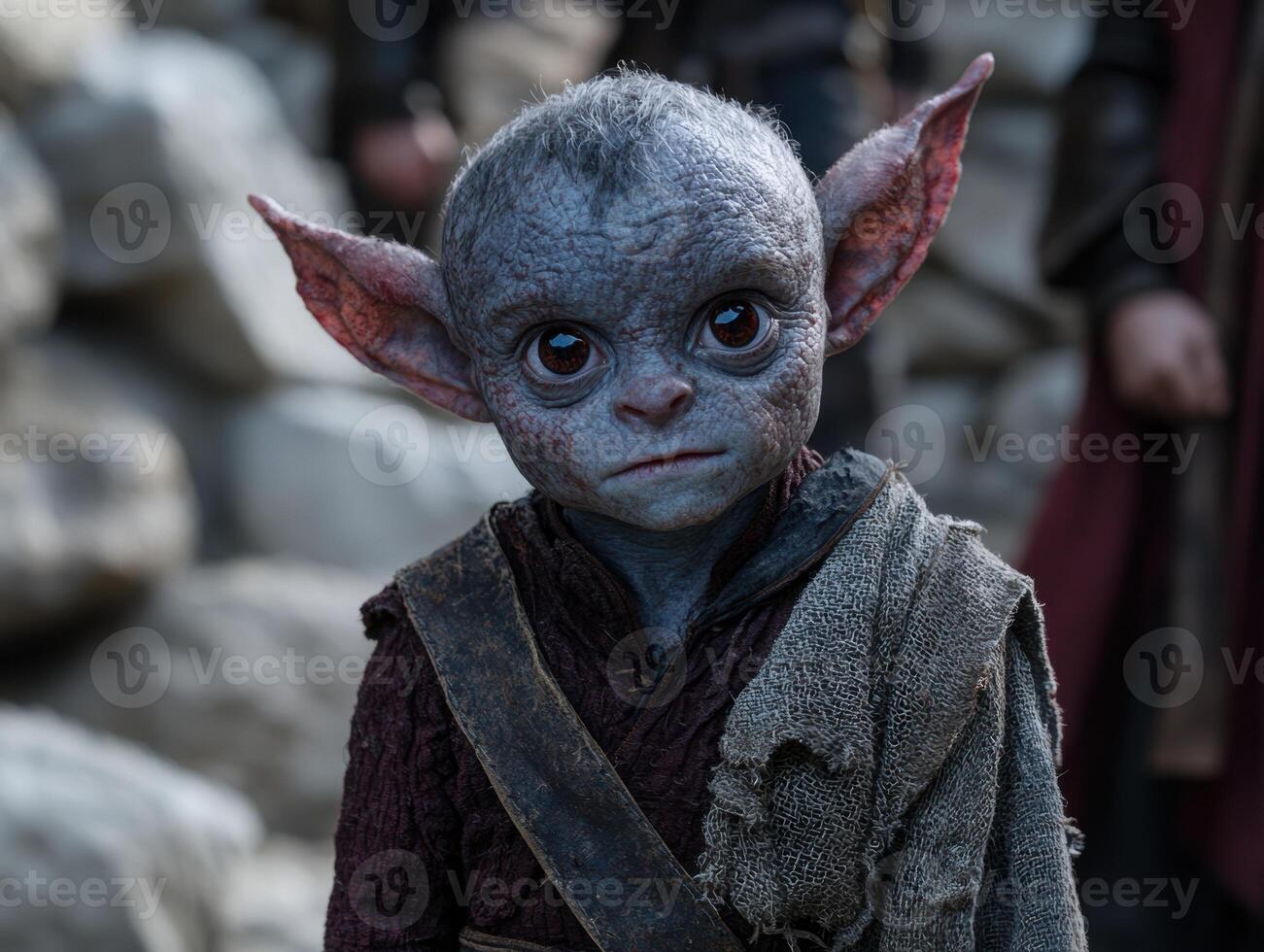 Mysterious alien creature with large eyes and pointed ears photo
