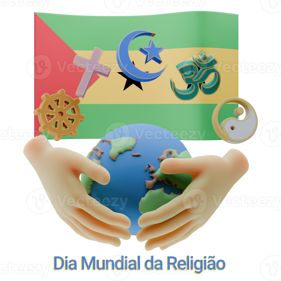 Gleeful 3D renders of World Religion Day Written in Sao Tome and Principe Languages png
