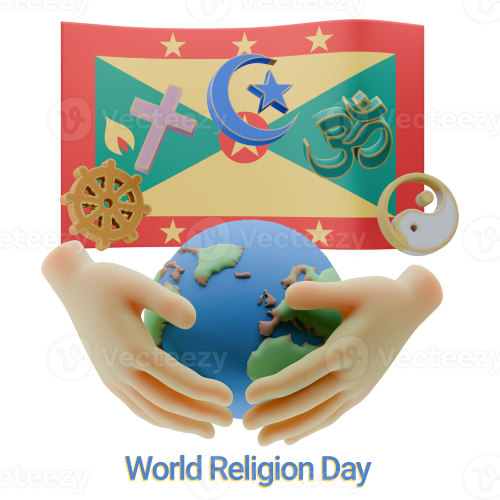 Rich 3D renders of World Religion Day Written in Grenada Languages png