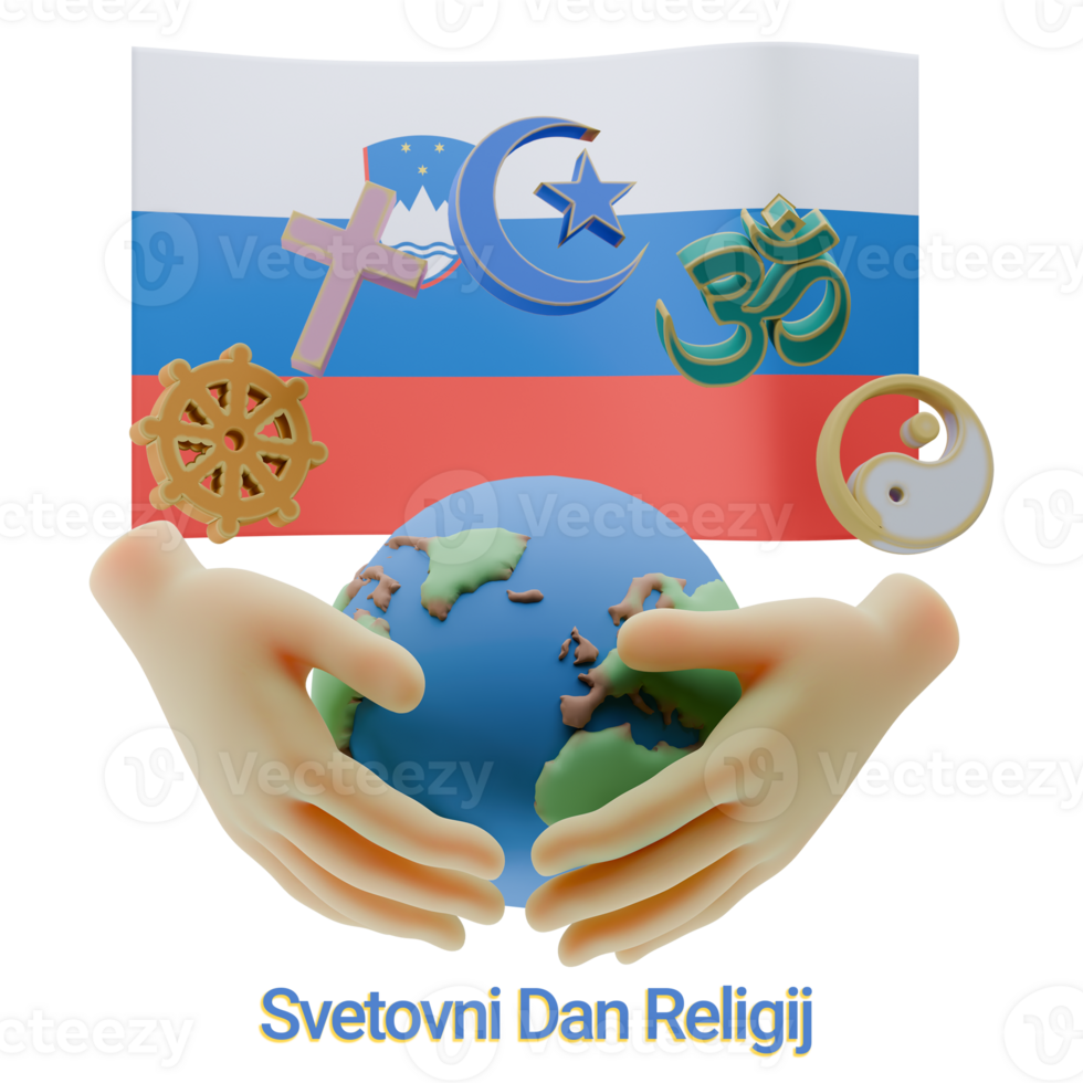Lush 3D renders of World Religion Day Written in Slovenia Languages png