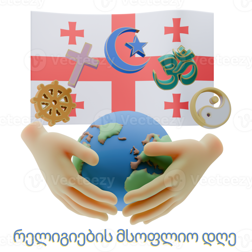 Dignified 3D renders of World Religion Day Written in Georgia Languages png