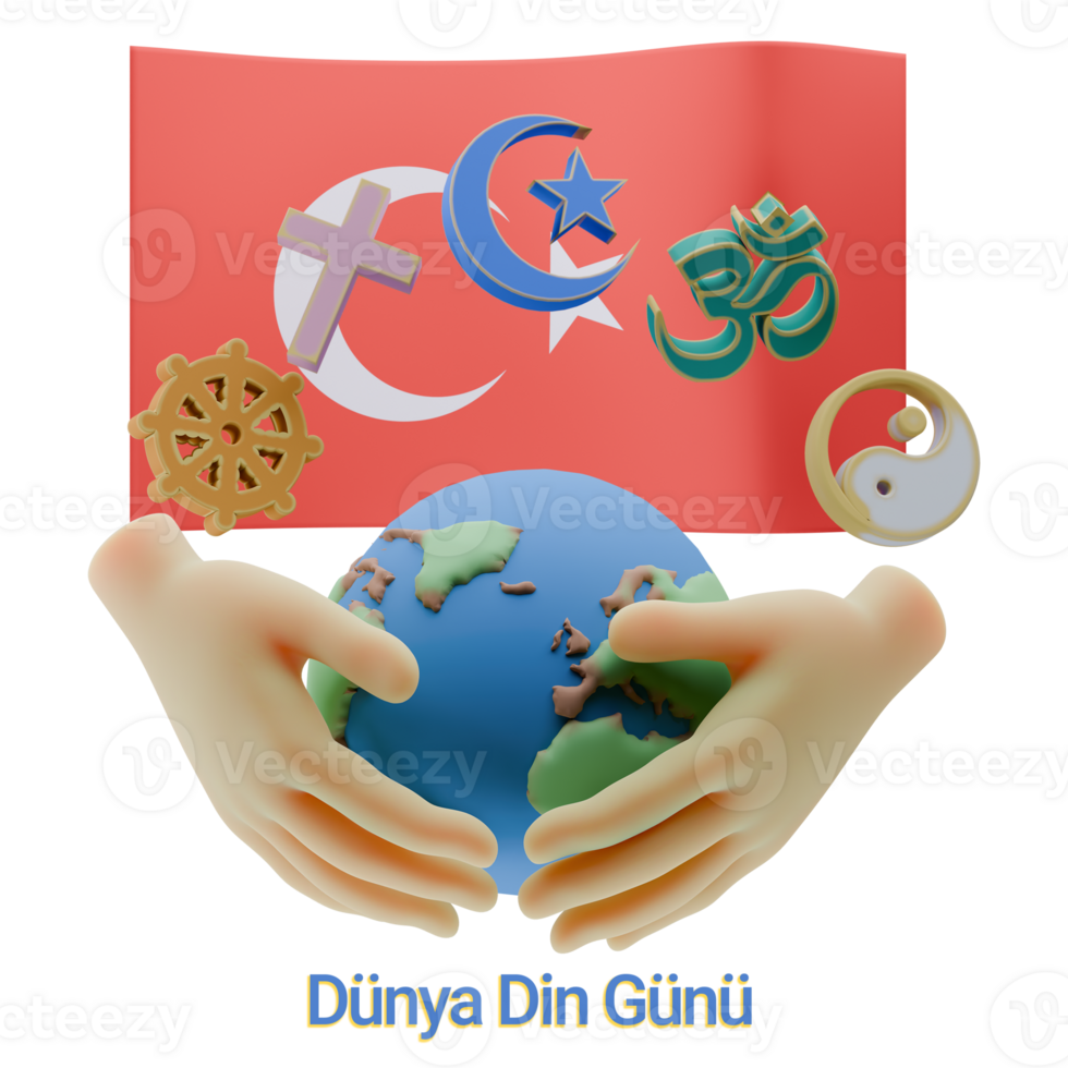 Spellbinding 3D renders of World Religion Day Written in Turkey Languages png