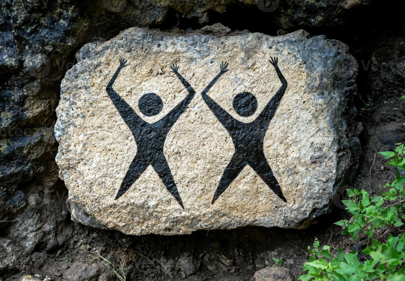 Silhouette figures carved into rock photo