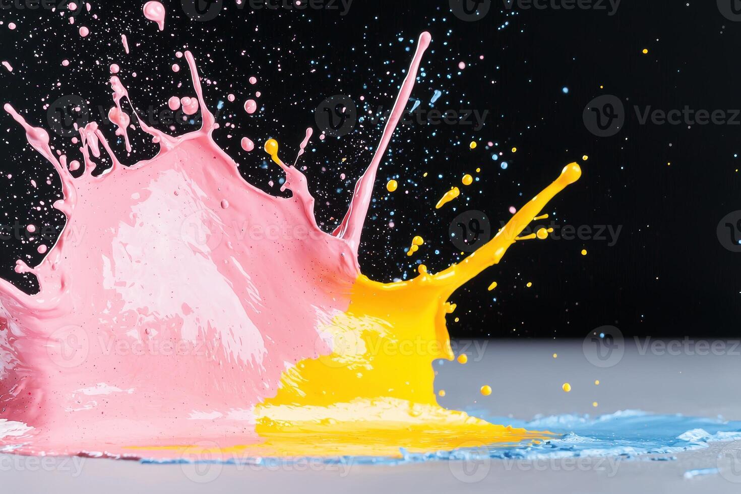Colorful paint splash against dark background photo