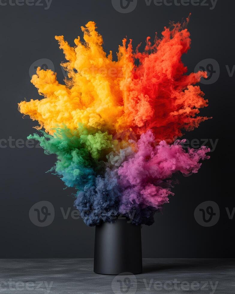 Vibrant smoke explosion in a black vase photo