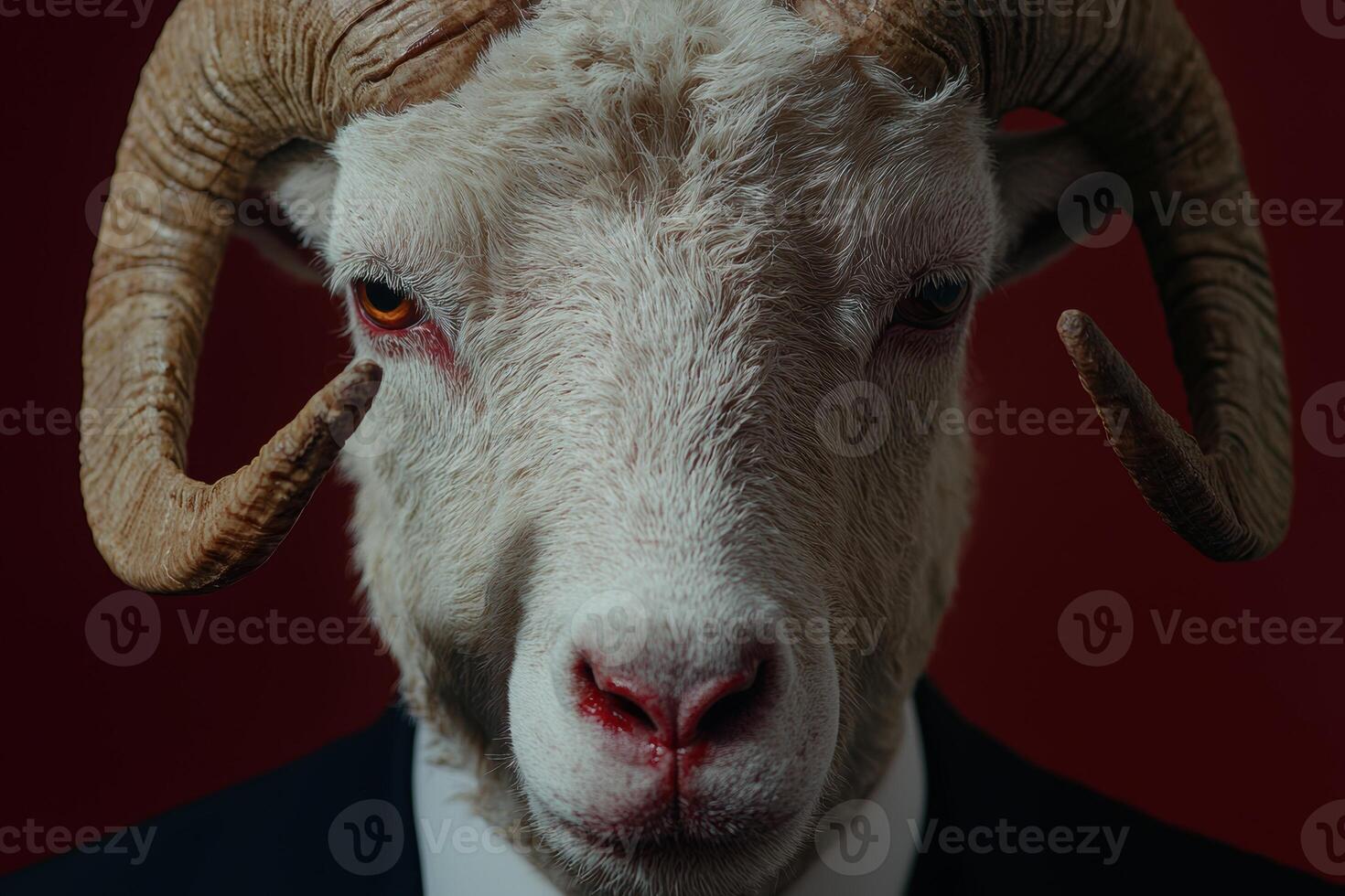 close up portrait of a white ram with horns photo