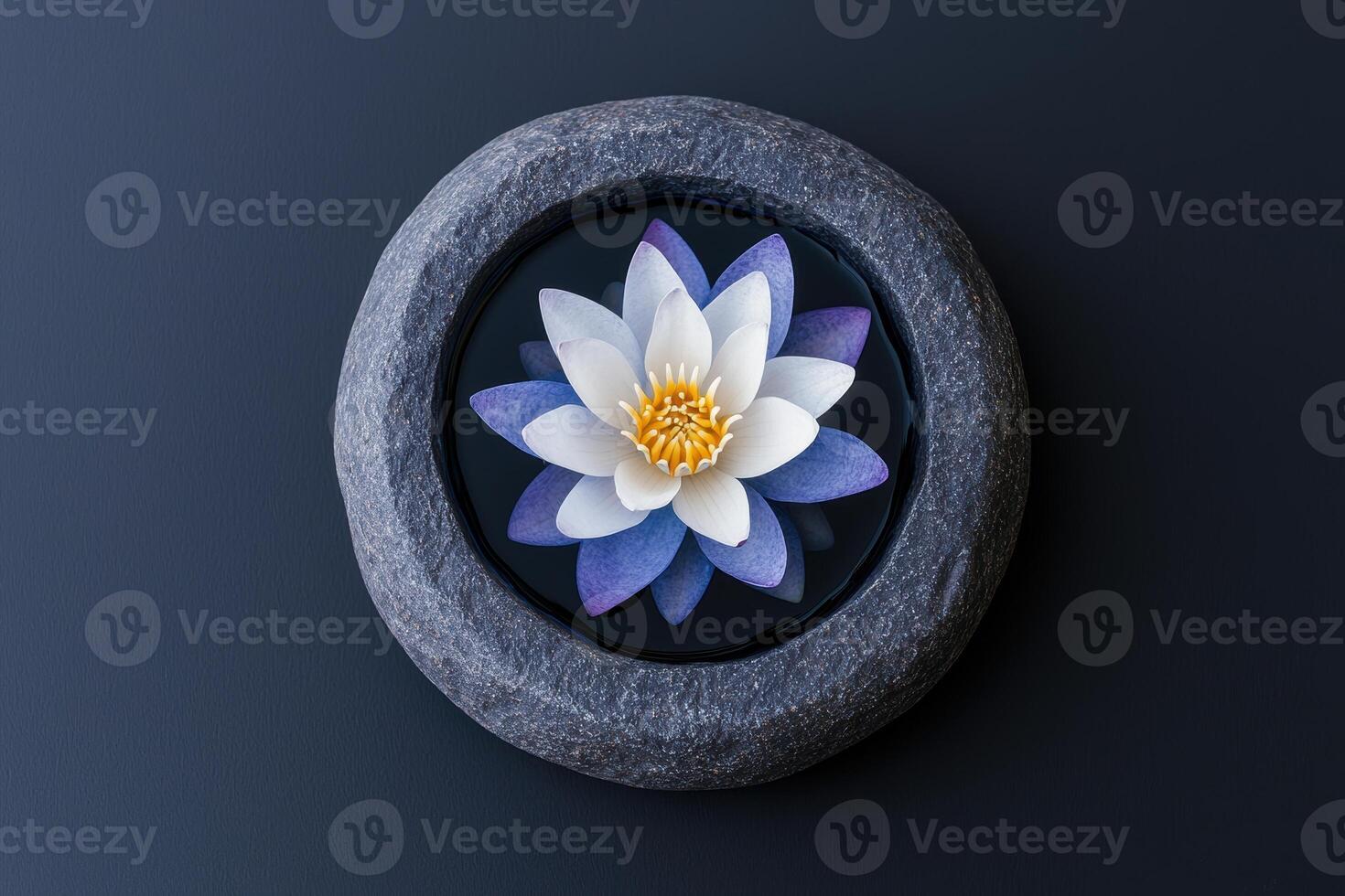 Serene lotus flower in a stone basin photo