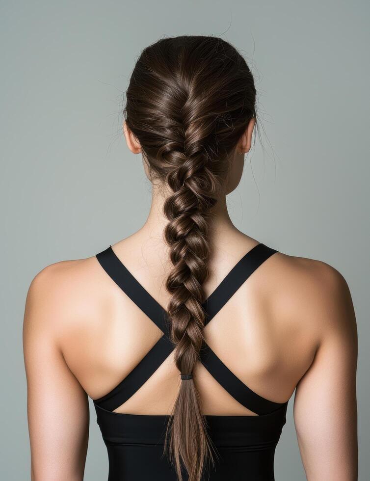 Braided hairstyle on a womans back photo