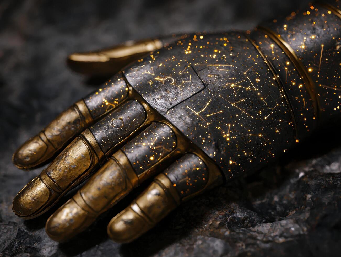 Mystical celestial hand with glowing stars and constellations photo