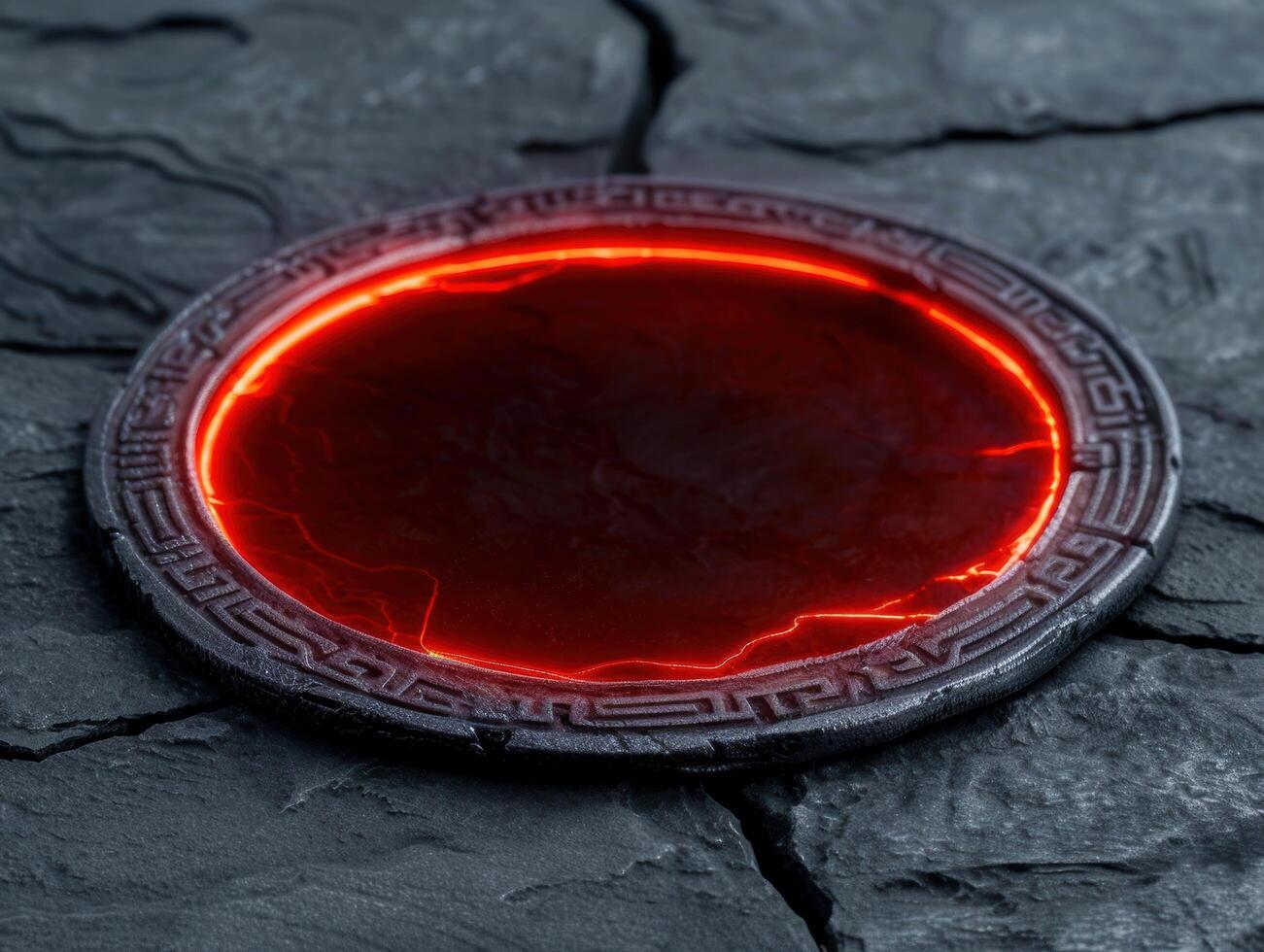 glowing red coin on dark slate background photo