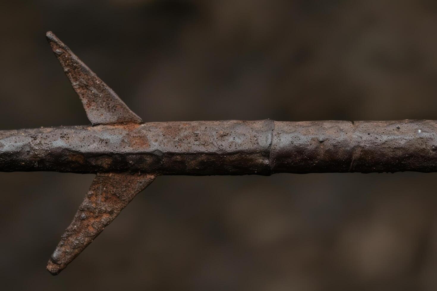 Rusty old metal nail on a dark background photo