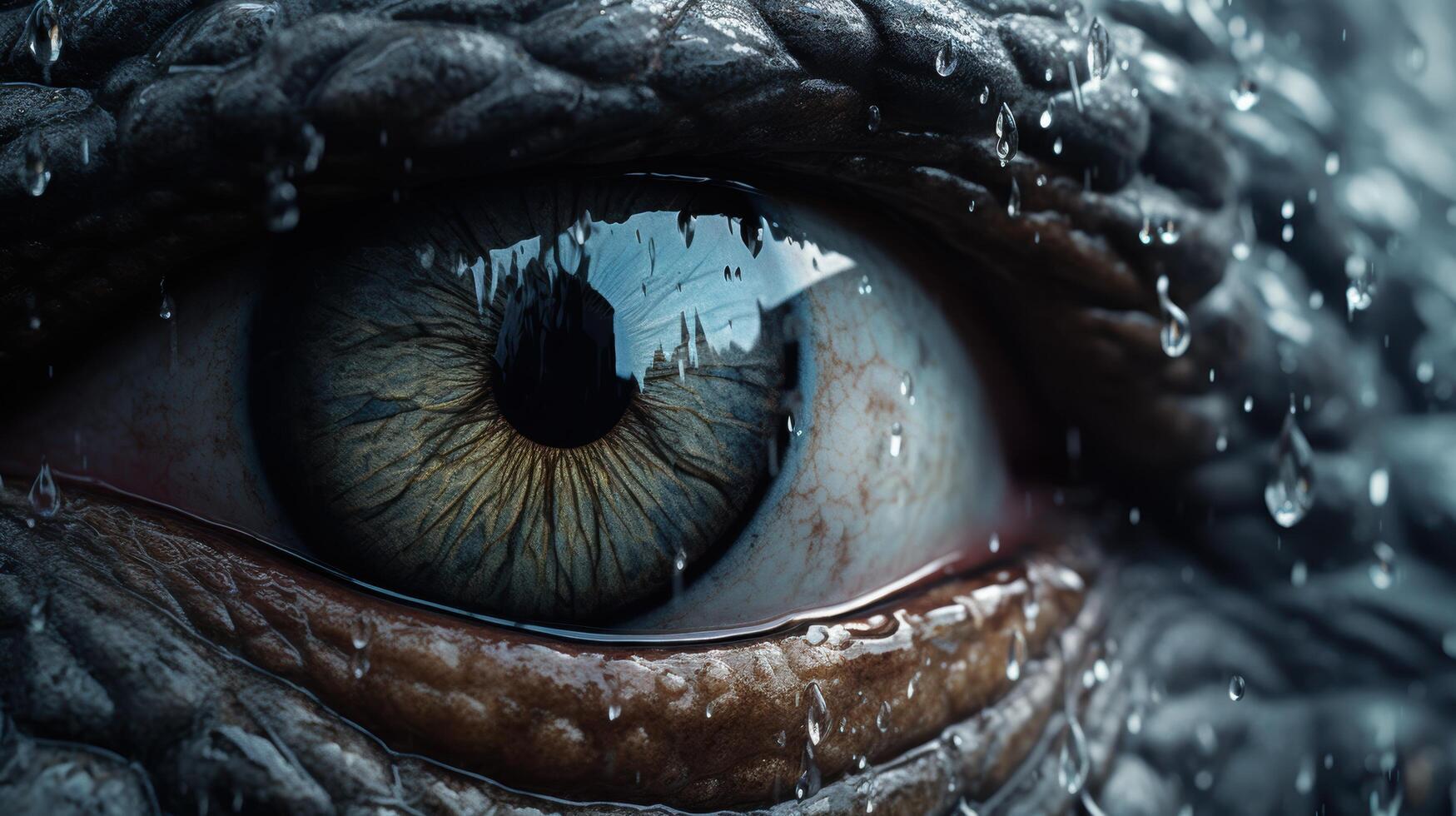 close up of a detailed eye with water droplets photo