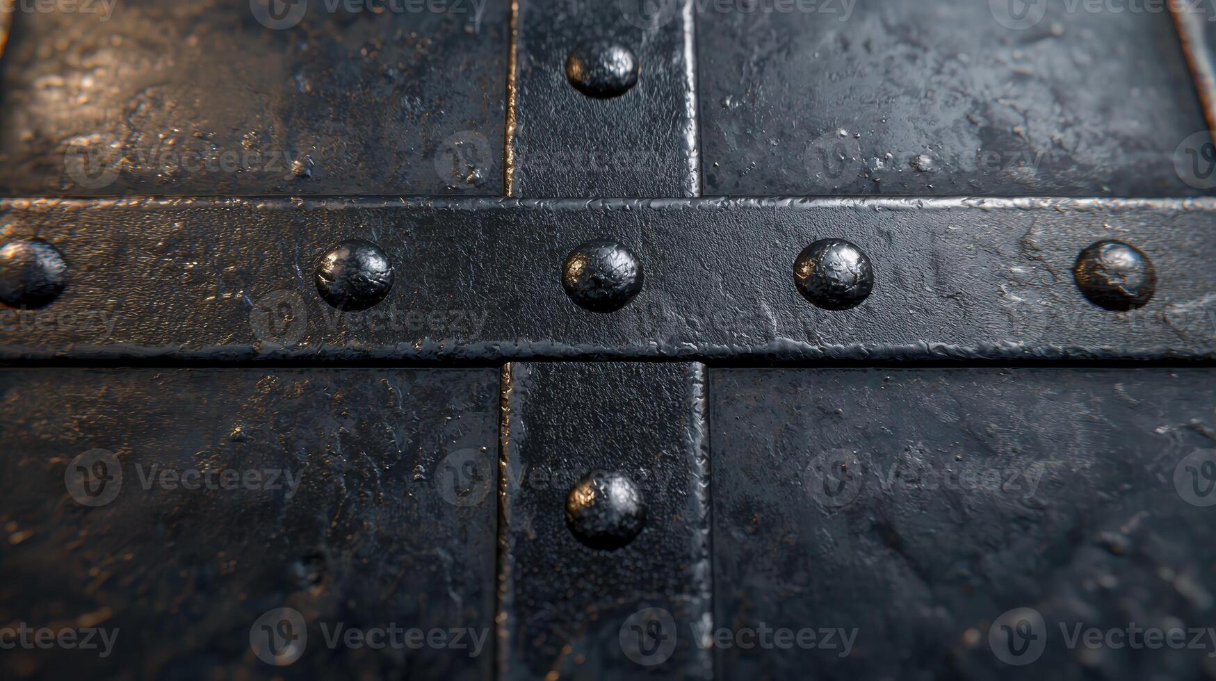 Close up of an old metal trunk with rivets photo