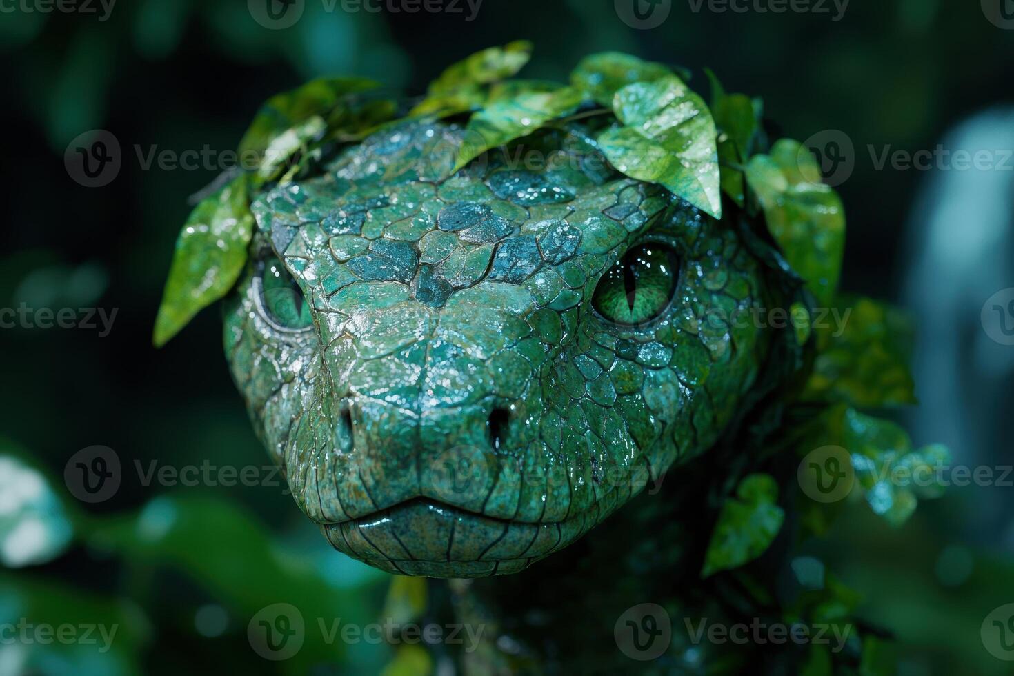 Close up of a green tree frog with vibrant eyes photo