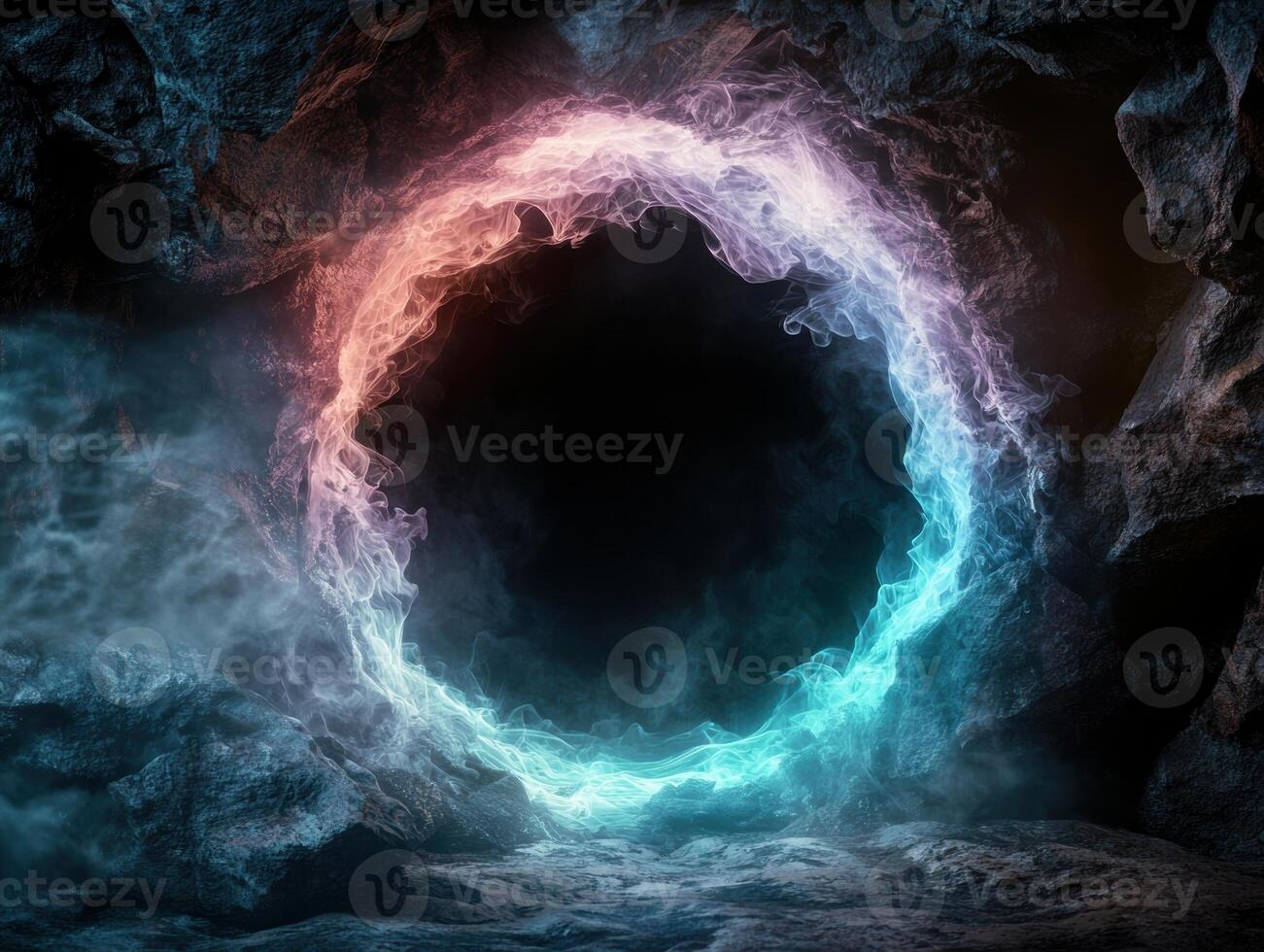 Mystical portal in a dark cave photo