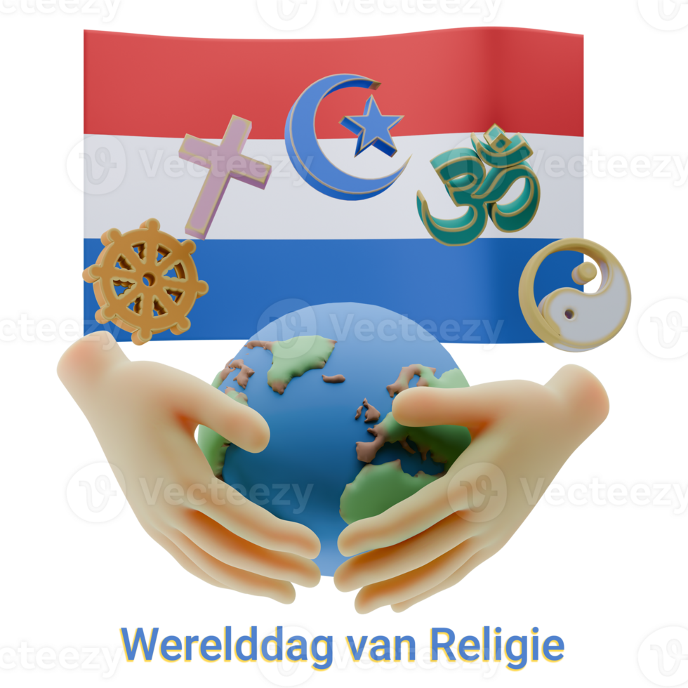 Delightful 3D renders of World Religion Day Written in Netherlands Languages png