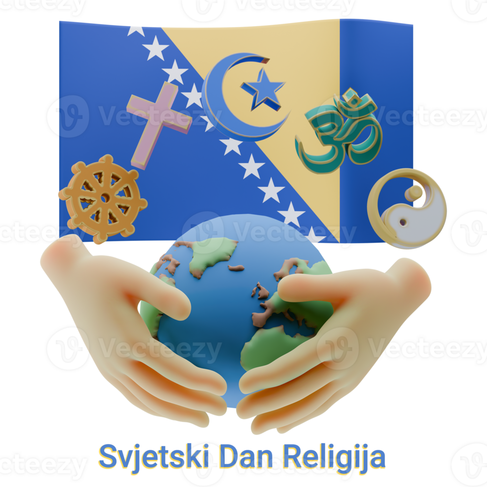 Luminous 3D renders of World Religion Day Written in Bosnia and Herzegovina Languages png