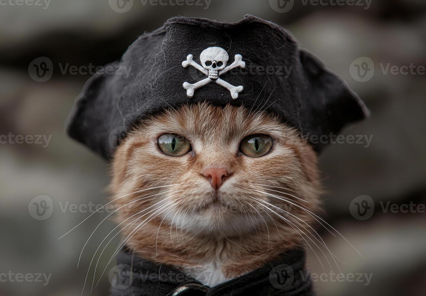 Pirate cat in costume with skull and crossbones hat photo