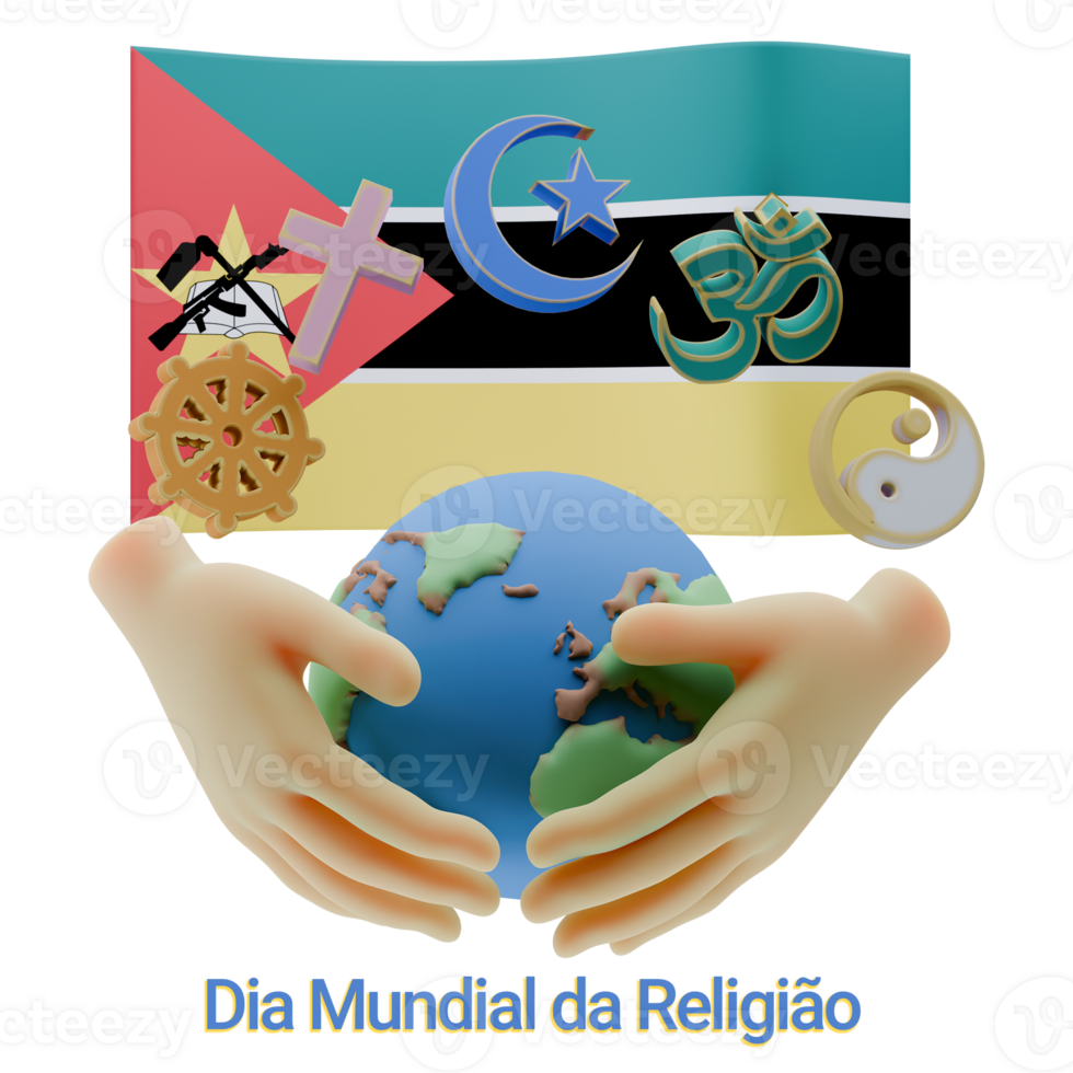Formal 3D renders of World Religion Day Written in Mozambique Languages png
