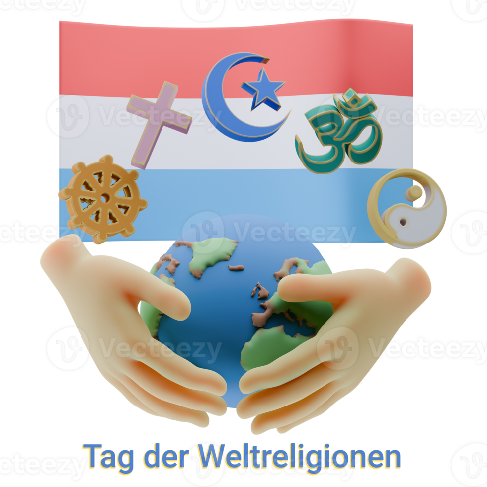Refined 3D renders of World Religion Day Written in Luxembourg Languages png