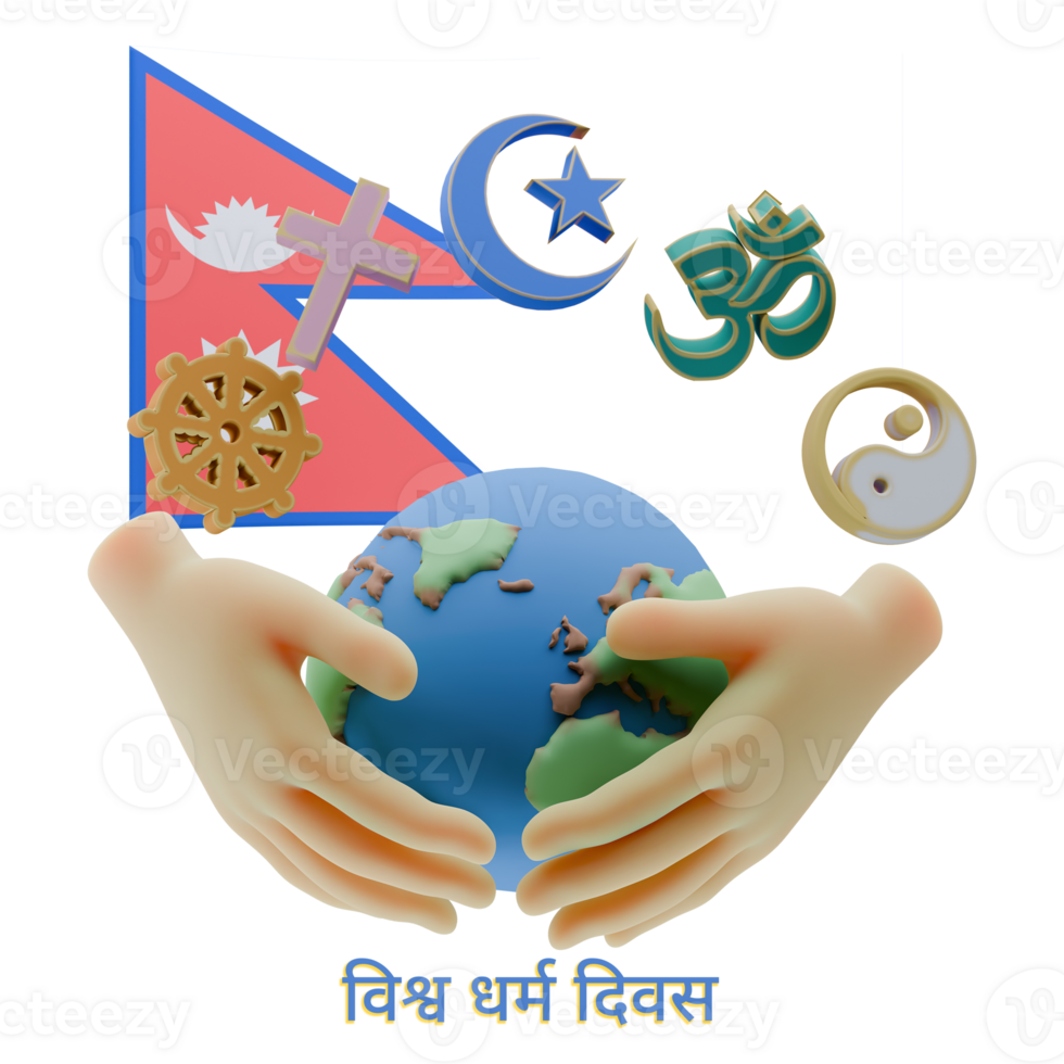 Captivating 3D renders of World Religion Day Written in Nepal Languages png