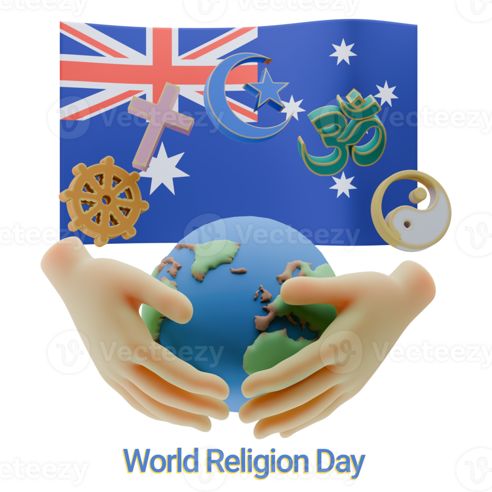 Grand 3D renders of World Religion Day Written in Australia Languages png