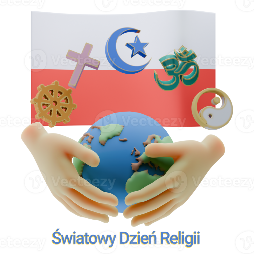 Fancy 3D renders of World Religion Day Written in Poland Languages png