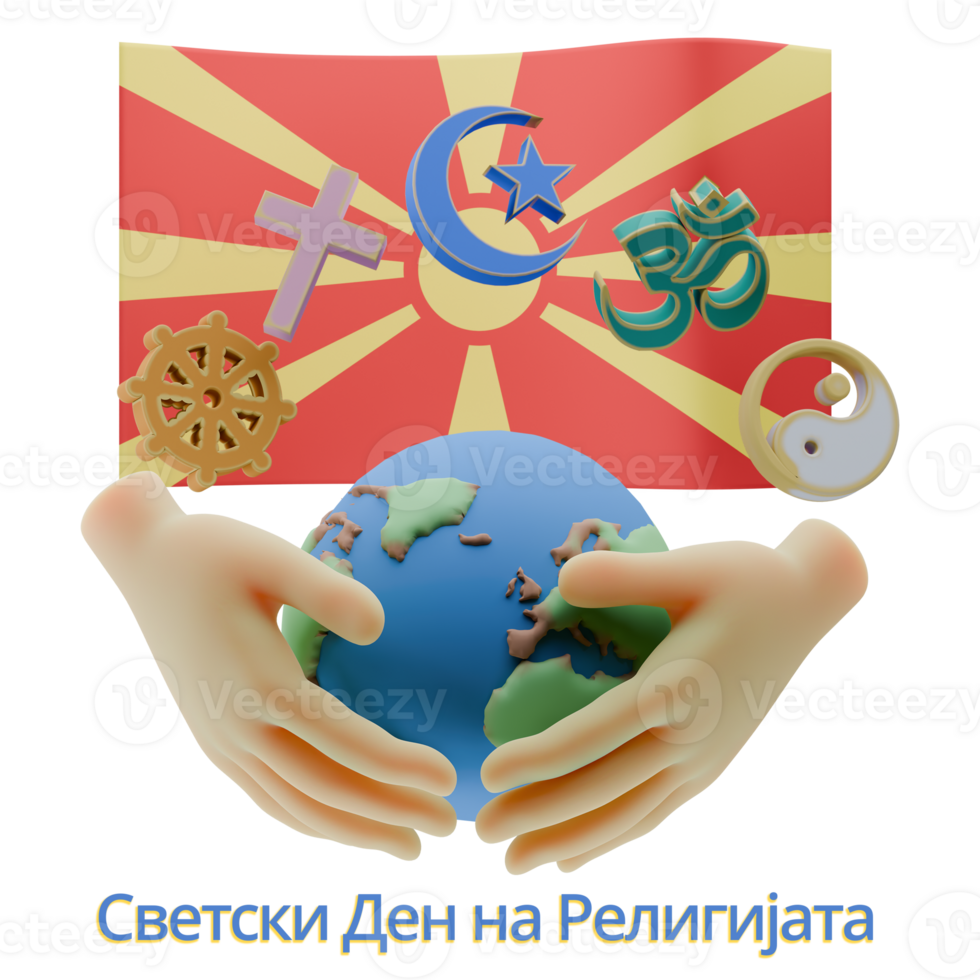 Statuesque 3D renders of World Religion Day Written in Macedonia Languages png