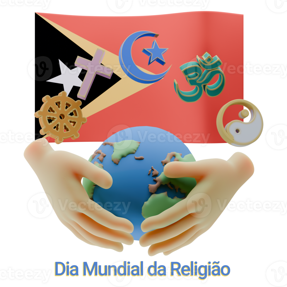 Flourishing 3D renders of World Religion Day Written in East Timor Languages png
