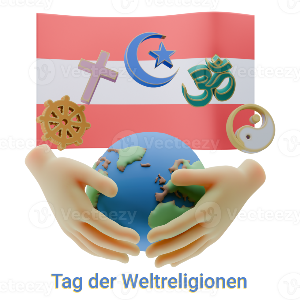 Pleasing 3D renders of World Religion Day Written in Austria Languages png