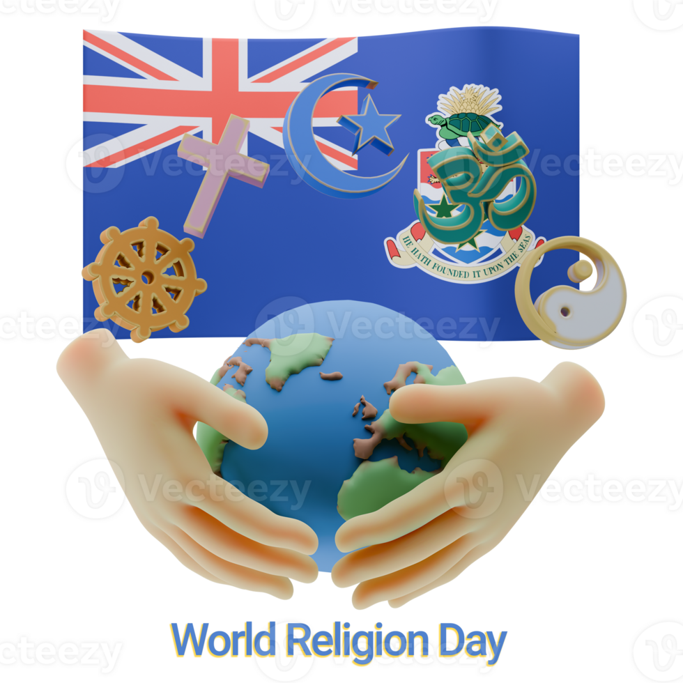 Marvelous 3D renders of World Religion Day Written in Cayman Island Languages png