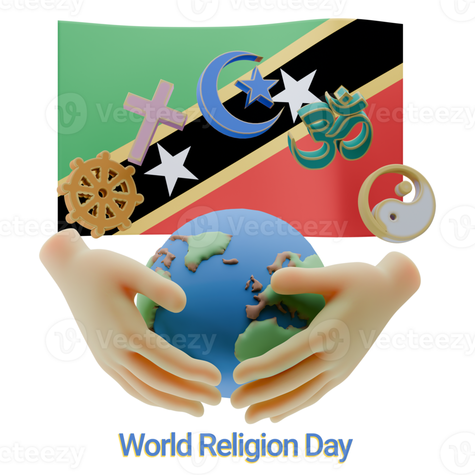 Bold 3D renders of World Religion Day Written in Saint Kitts and Nevis Languages png