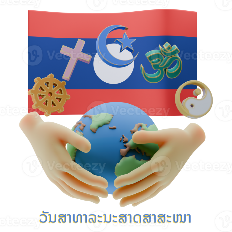 Sleek 3D renders of World Religion Day Written in Laos Languages png