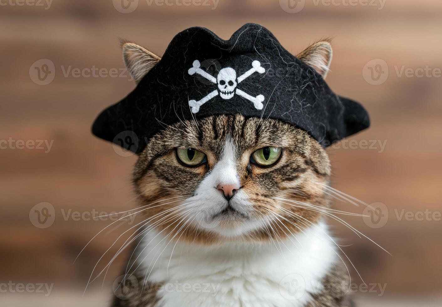 Pirate cat with skull and crossbones hat photo