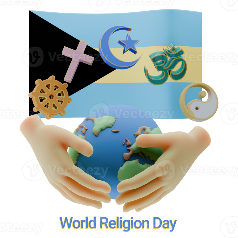 Harmonious 3D renders of World Religion Day Written in Bahamas Languages png