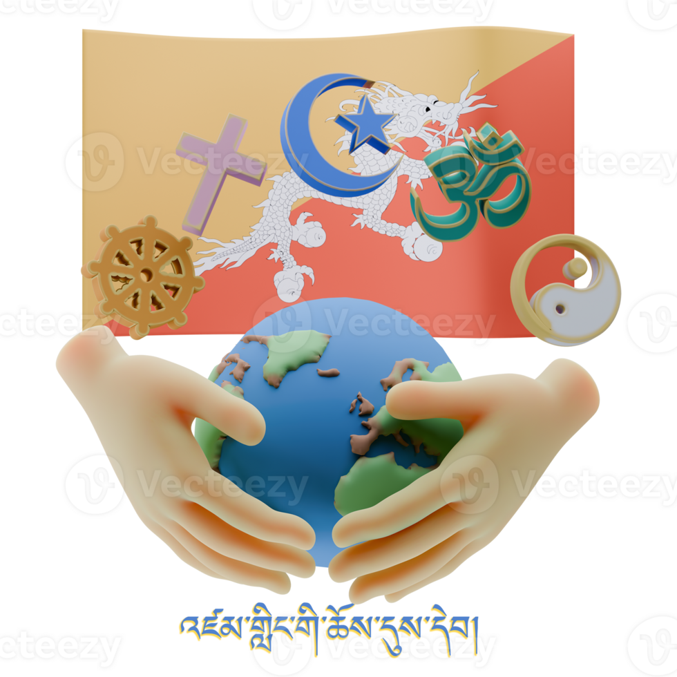 Astonishing 3D renders of World Religion Day Written in Bhutan Languages png