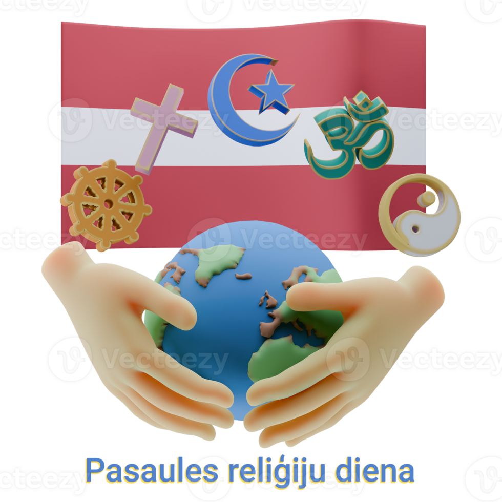 Smart 3D renders of World Religion Day Written in Latvia Languages png